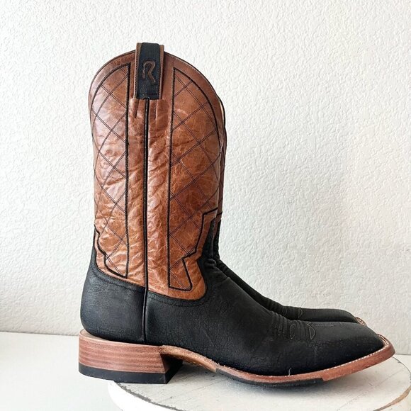 Rod Patrick Mens Cowboy Boots 12AAA Black Kangaroo Brown Top Western Square Toe - Picture 2 of 12